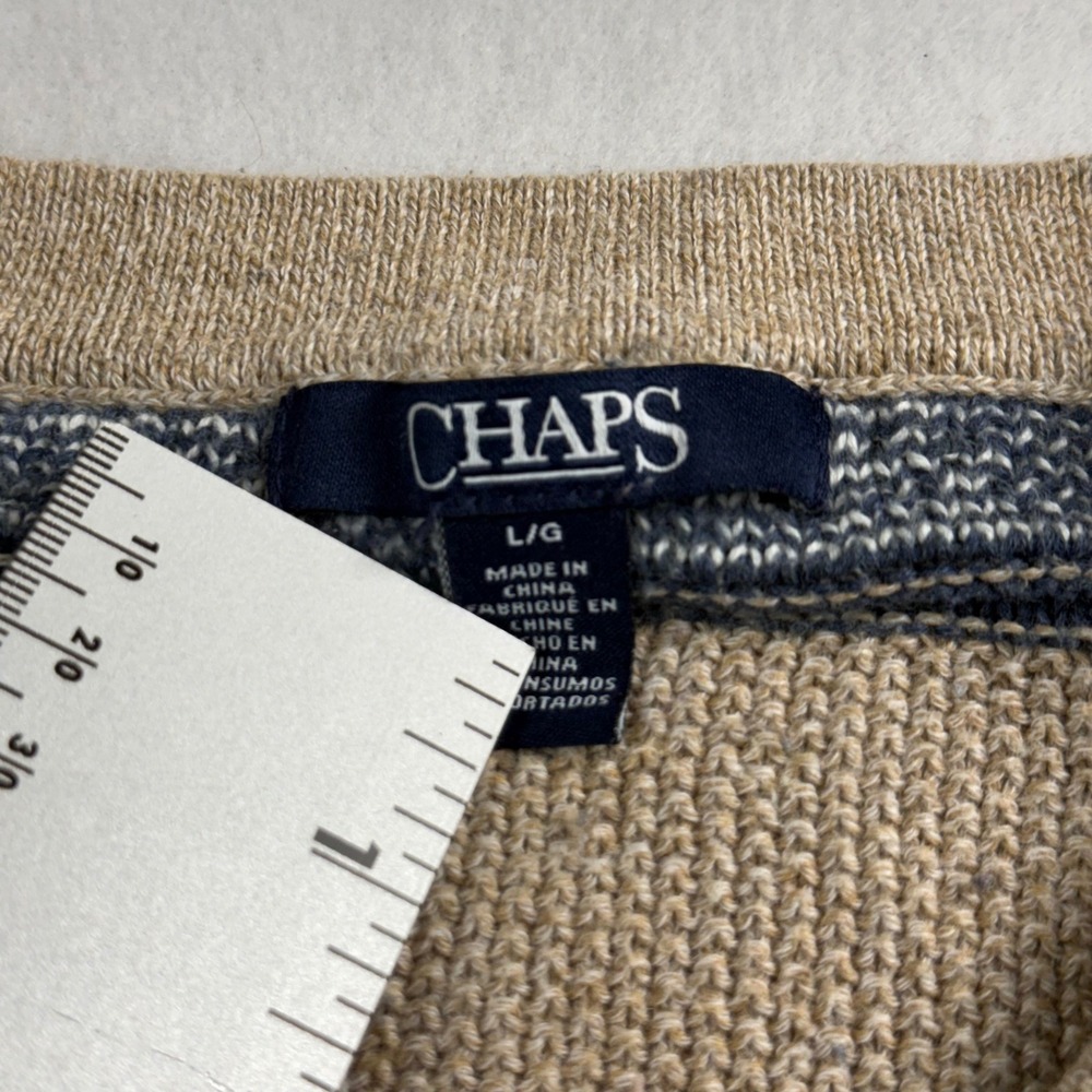 Chaps Womens Blue Tan Southwestern Fair Isle Lace Up V-Neck Knit Sweater Large - Picture 3 of 7